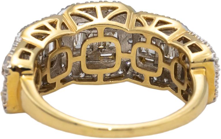 14k Yellow Gold Round and Baguette Cut Diamond Cocktail Ring 1.0CT Size 7