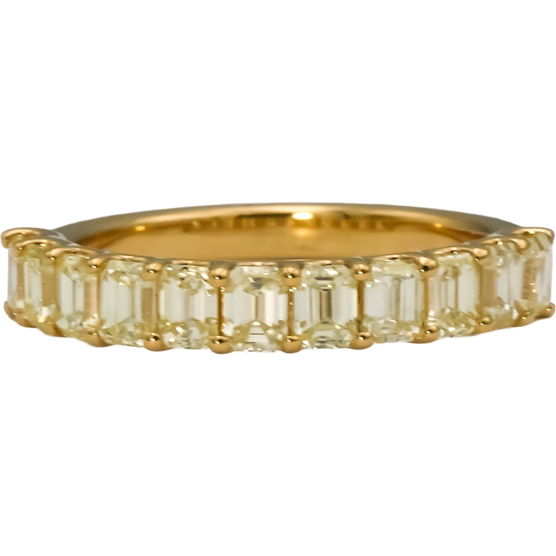 14k Yellow Gold VS Light Yellow Emerald Cut Diamond Band Ring 1.81CT Size 6