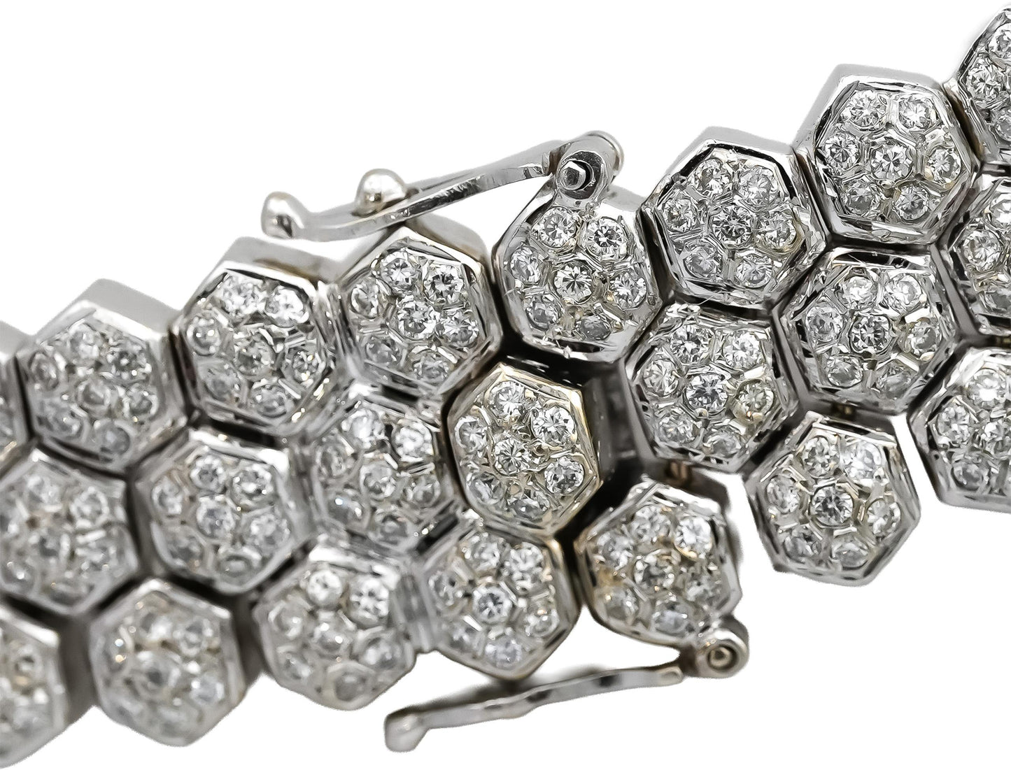 18k White Gold Round Diamond Hexagon Link 14.5mm Wide Necklace 9.0CT