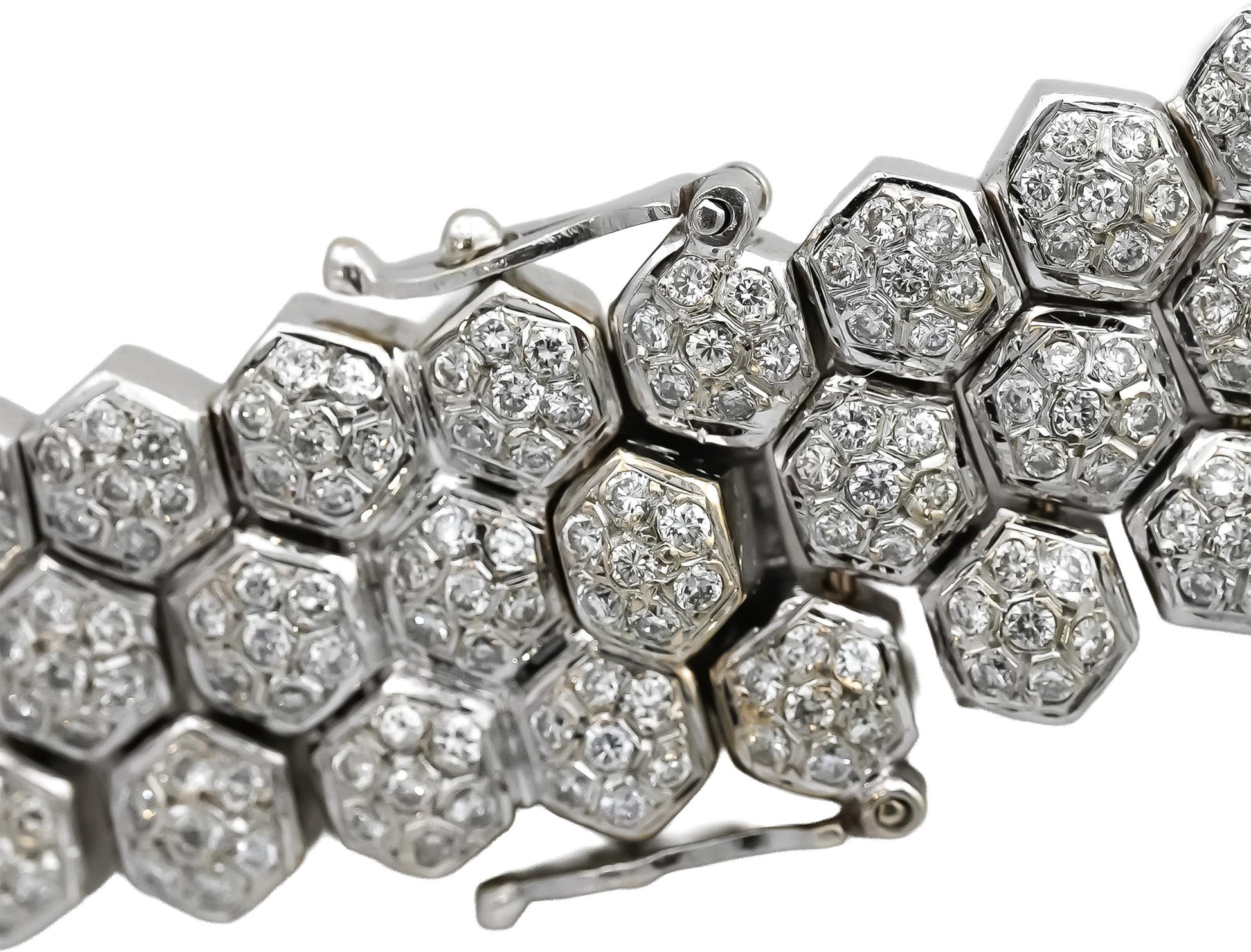 18k White Gold Round Diamond Hexagon Link 14.5mm Wide Necklace 9.0CT