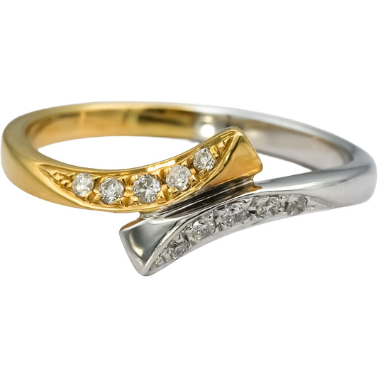 14k White & Yellow Gold Round Diamond Bypass Ring 0.15CT Size 7.25