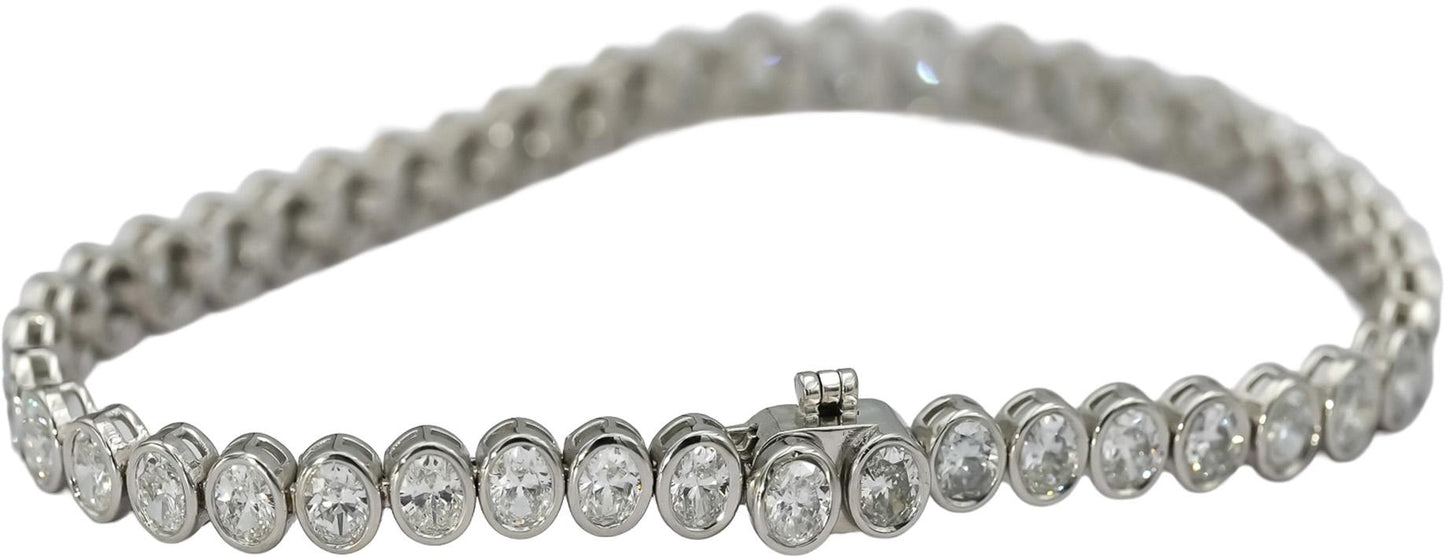 14k White Gold VS Oval Cut Bezel Set Diamond Tennis Bracelet 6.17CT