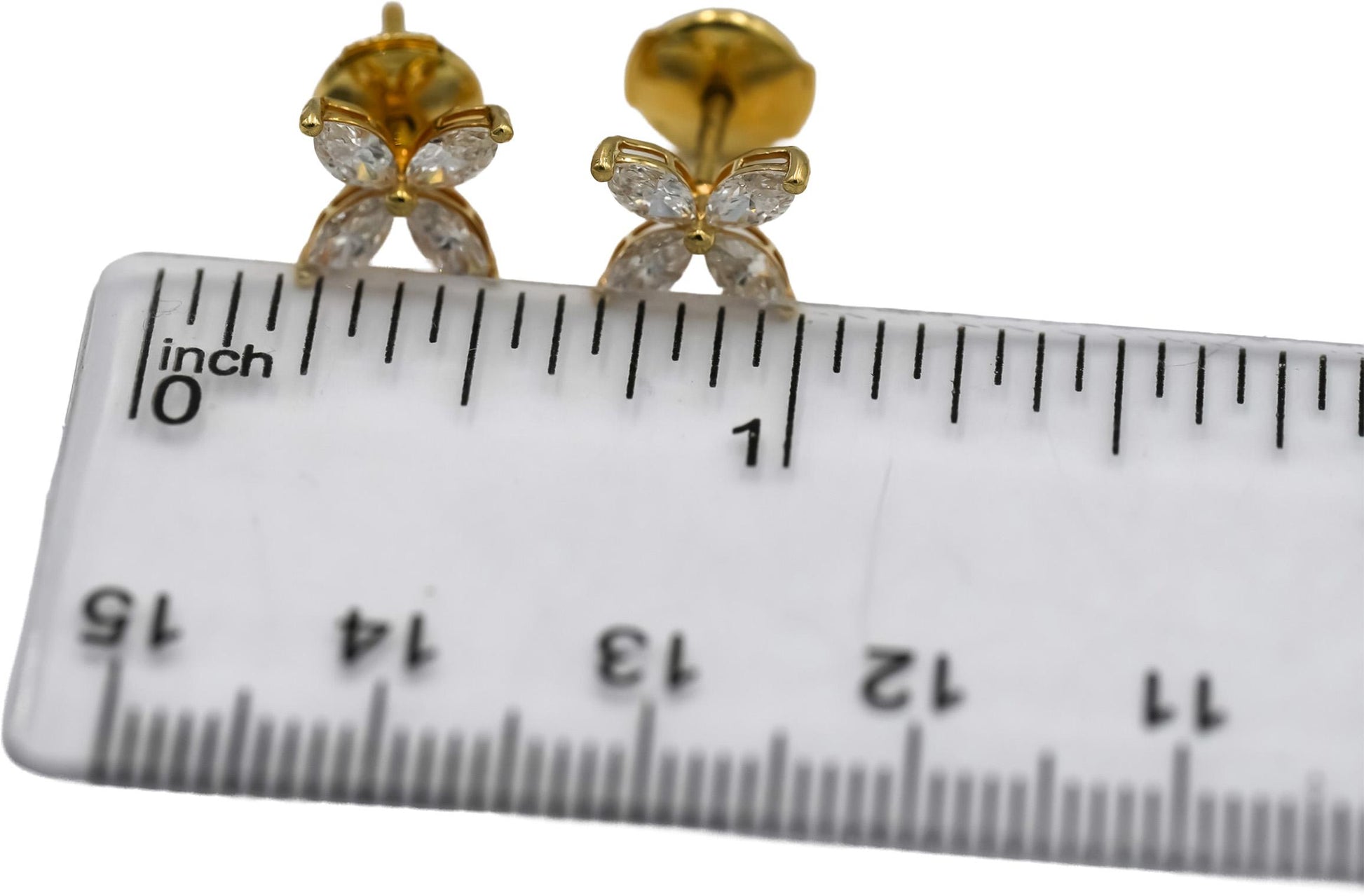 18k Yellow Gold Marquise Cut Diamond Flower Stud Earrings 1.0CT