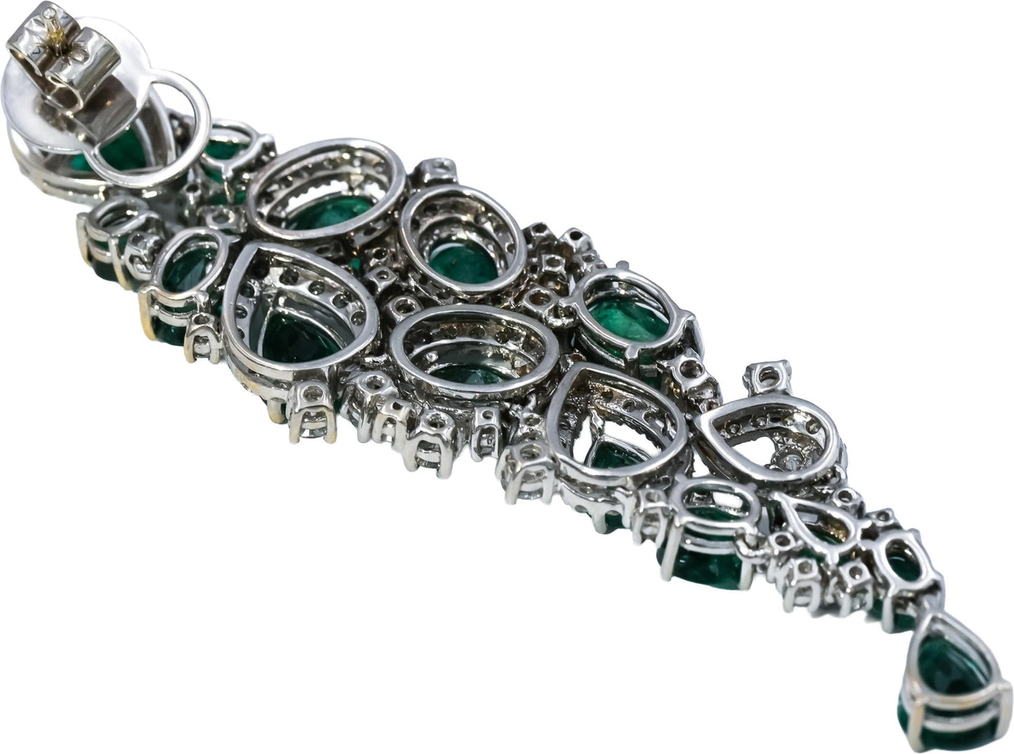 18k White Gold Emerald and Diamond Drop Dangle Earrings 10.0CTW