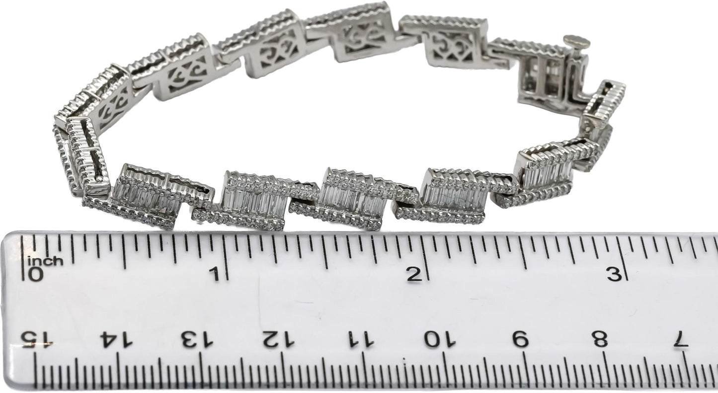 14k White Gold VS Round and Emerald Cut Diamond Fancy Link Bracelet 6.50CT