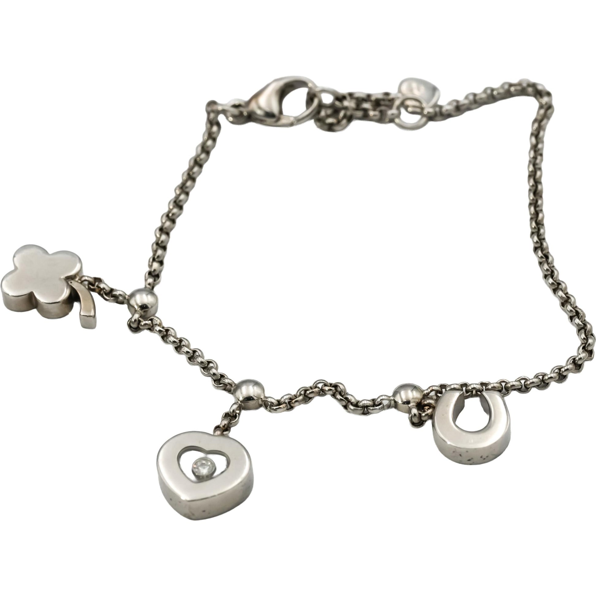 CHOPARD 18k White Gold Happy Diamond Lucky Charm Bracelet