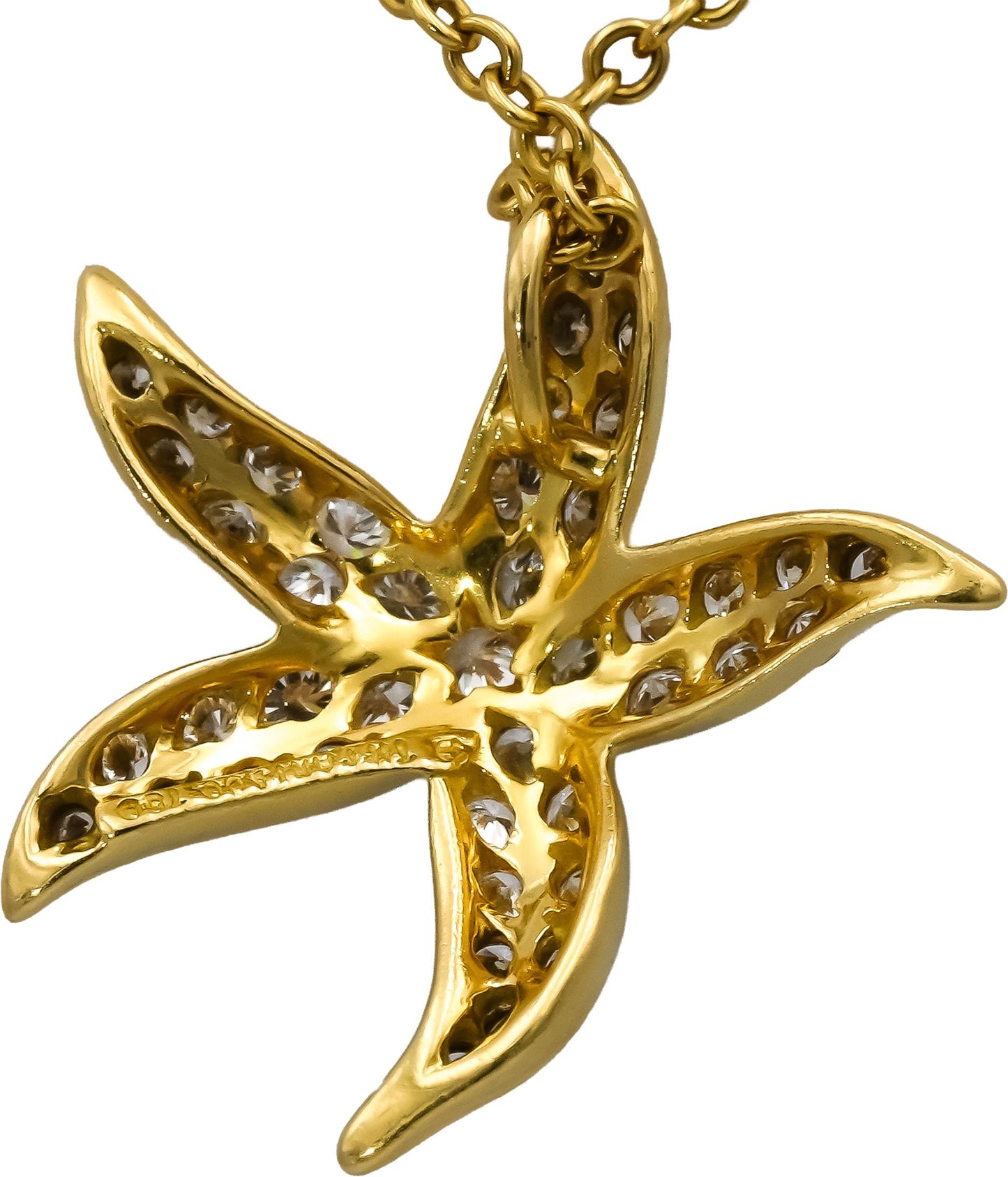 TIFFANY & CO. 18k Yellow Gold VS Round Diamond Starfish Pendant Necklace 0.71CT