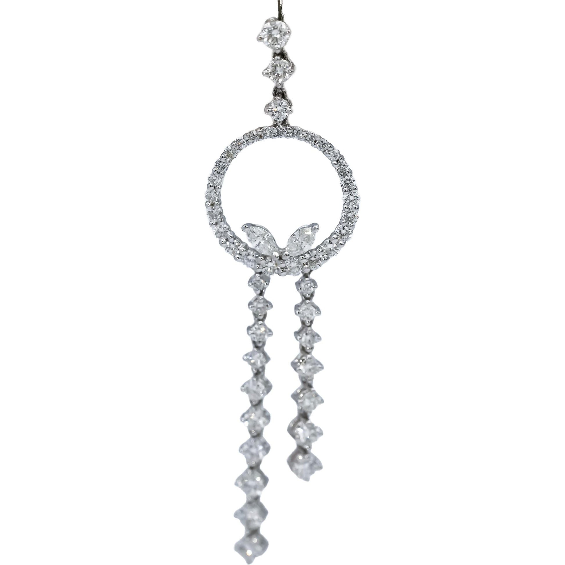 18k White Gold VS Round and Marquise Cut Diamond Dangle Earrings 3.0CT