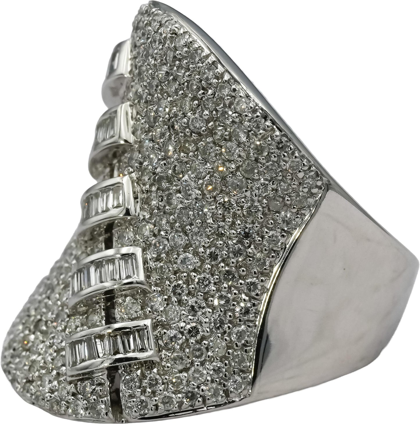 14k White Gold Round & Baguette Cut Cluster Cocktail Statement Ring 3.0CT Size 7