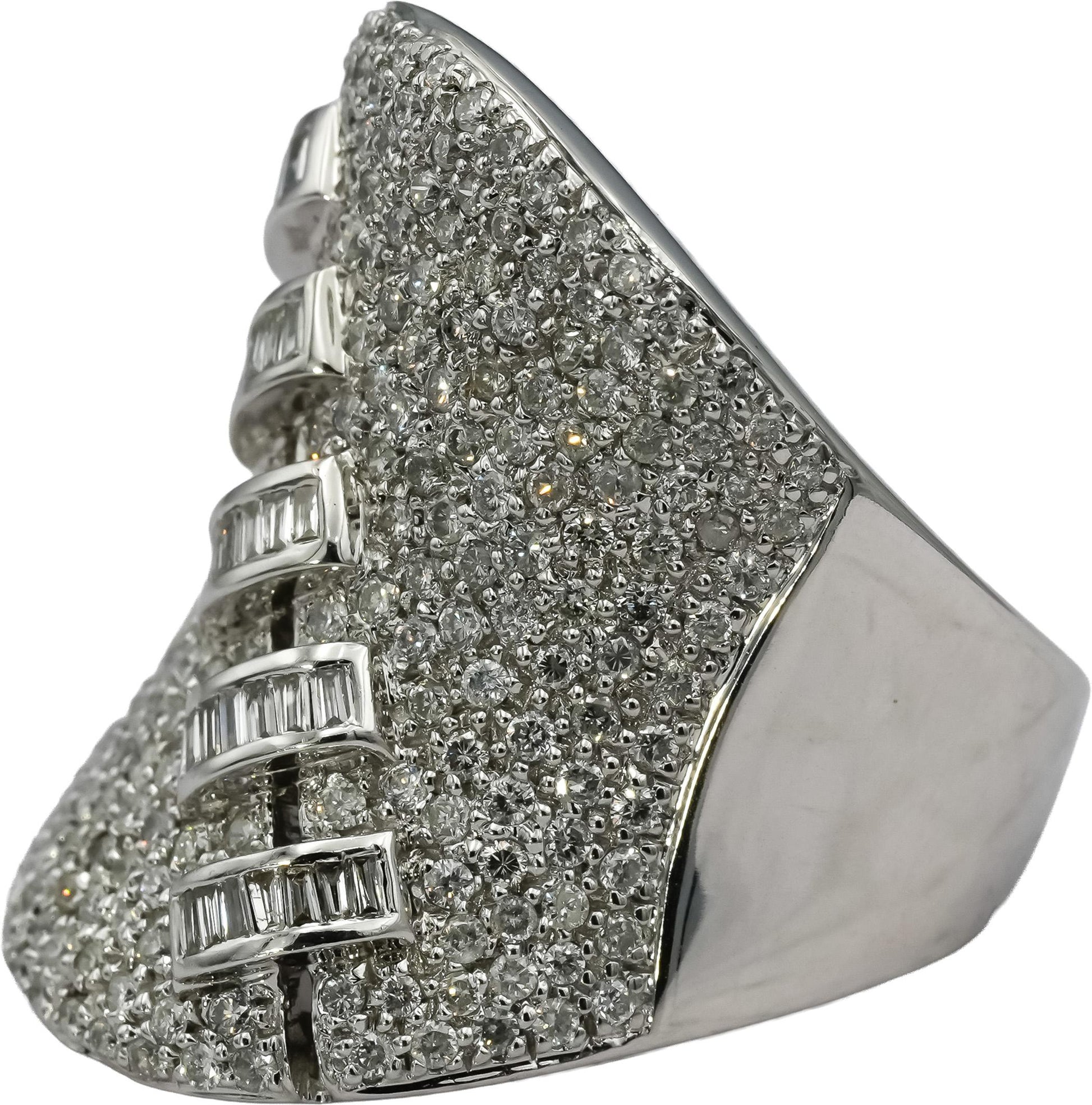 14k White Gold Round & Baguette Cut Cluster Cocktail Statement Ring 3.0CT Size 7