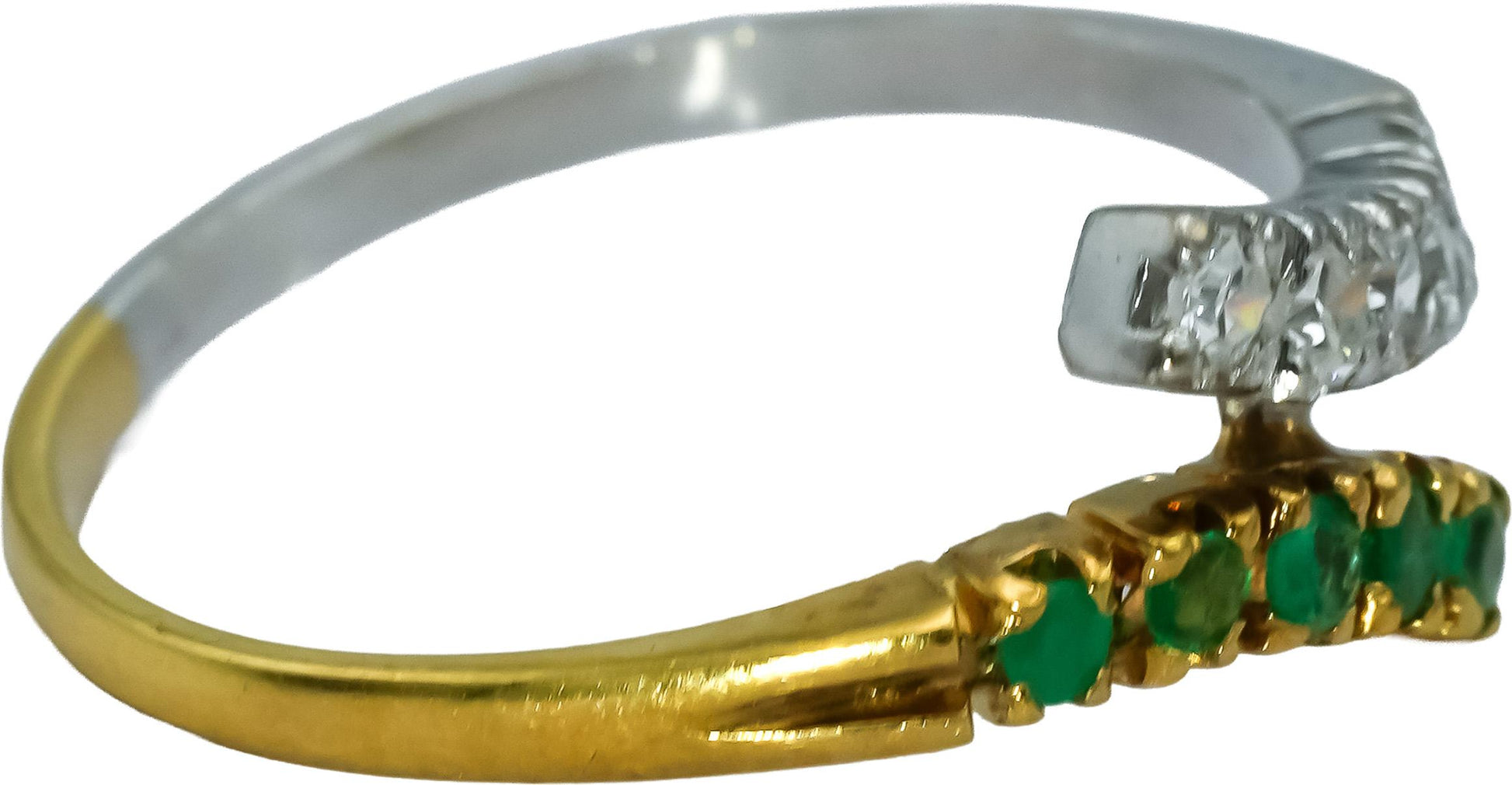 18k White and Yellow Gold VS Diamond & Emerald Bypass Ring 0.30CT Size 8