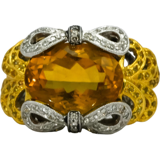 18k White Yellow Gold Citrine Yellow Sapphire Diamond Cocktail Ring 7.85CT Sz 7