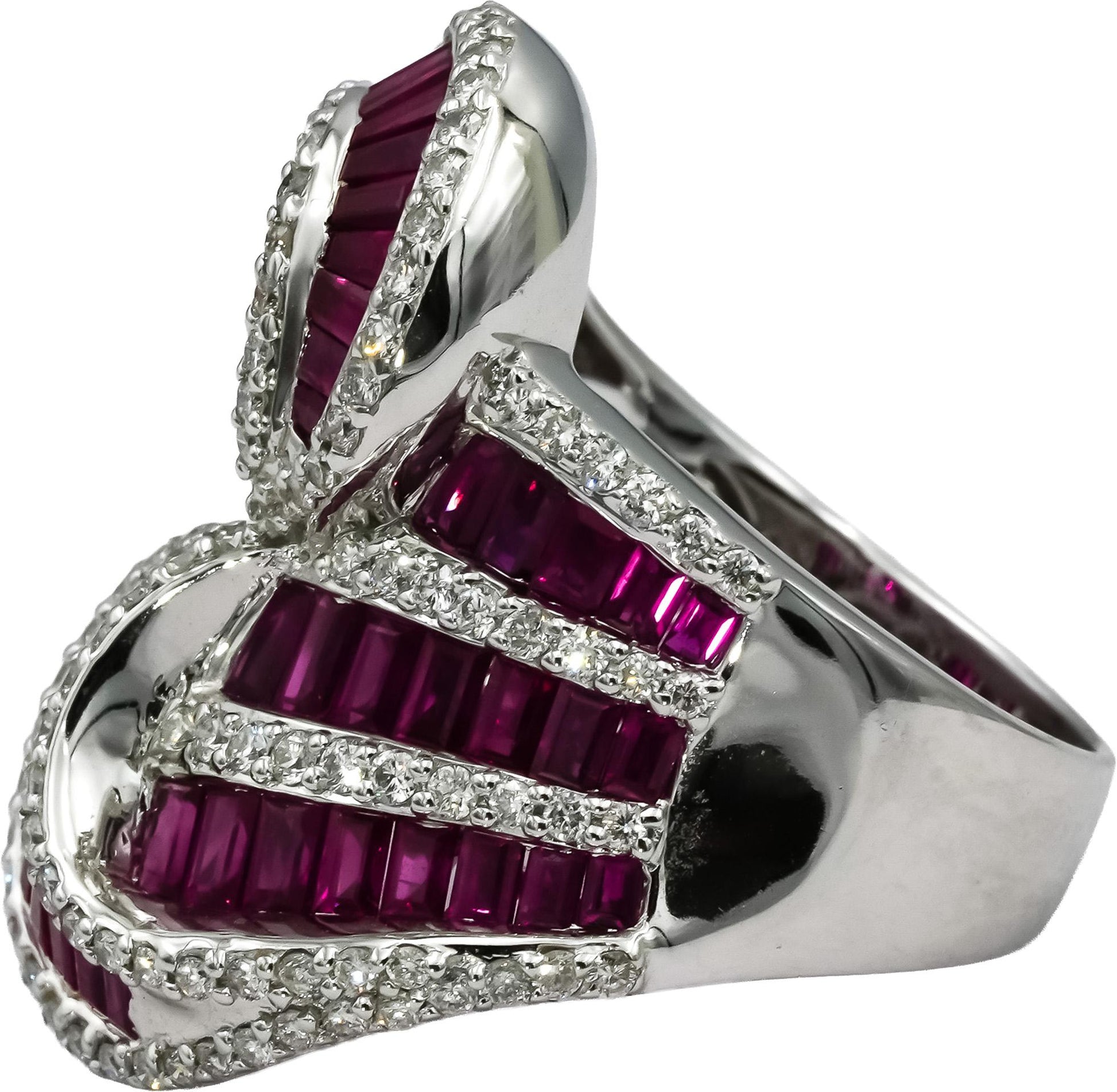 18k White Gold Ruby and Diamond Cocktail Statement Ring 5.0CT Size 7.5