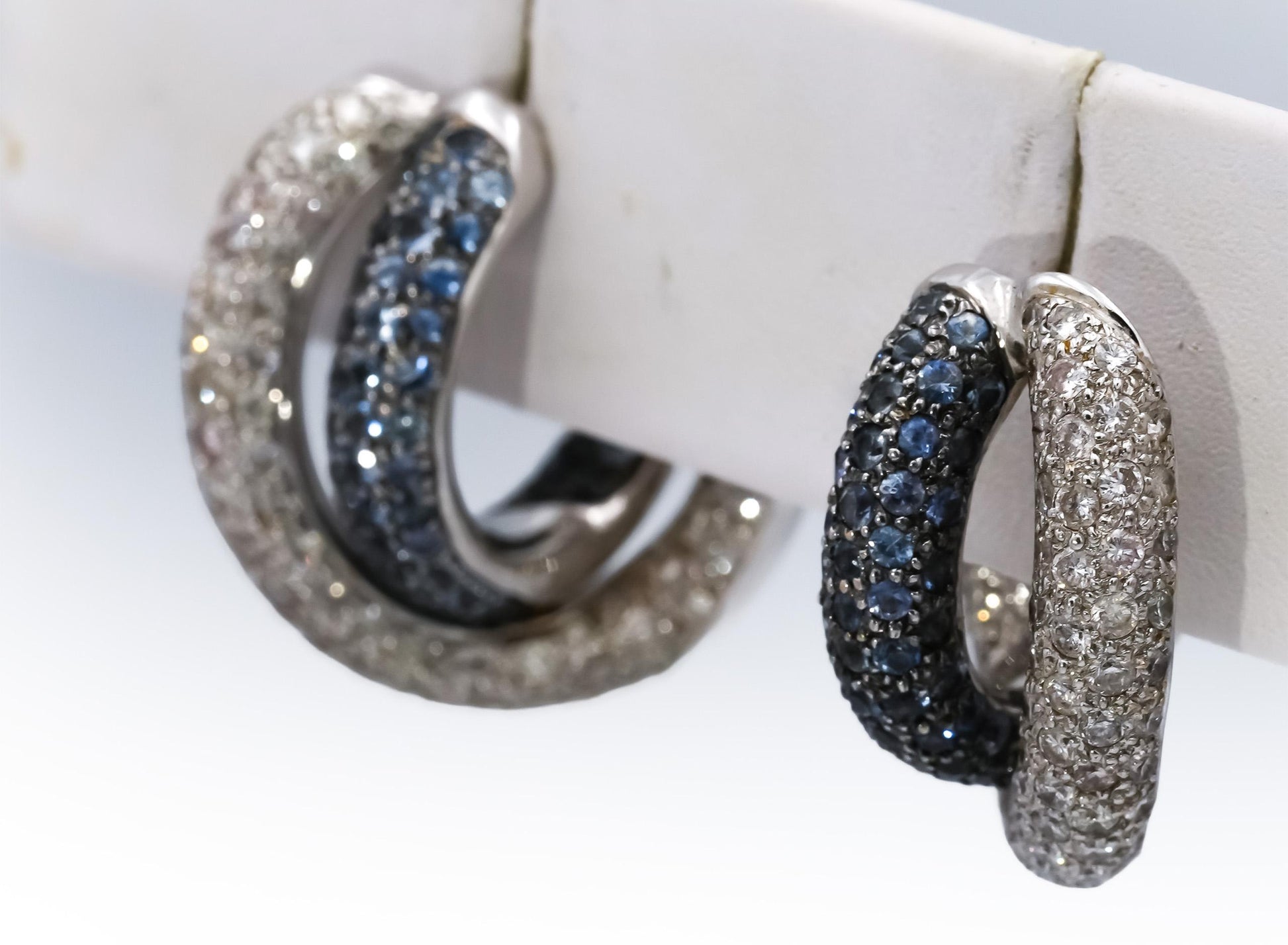 18k White Gold Round Diamond and Blue Topaz Dangle Earrings 6.0CT