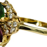14k Yellow Gold Diamond Pink and Green Tourmaline Ring 2.75CT Size 10.25