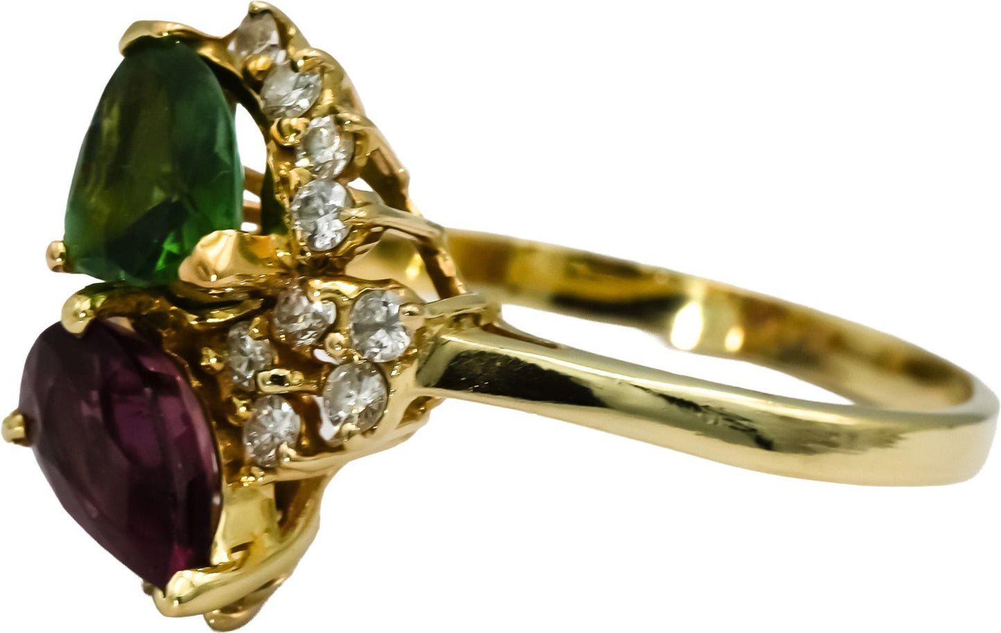 14k Yellow Gold Diamond Pink and Green Tourmaline Ring 2.75CT Size 10.25
