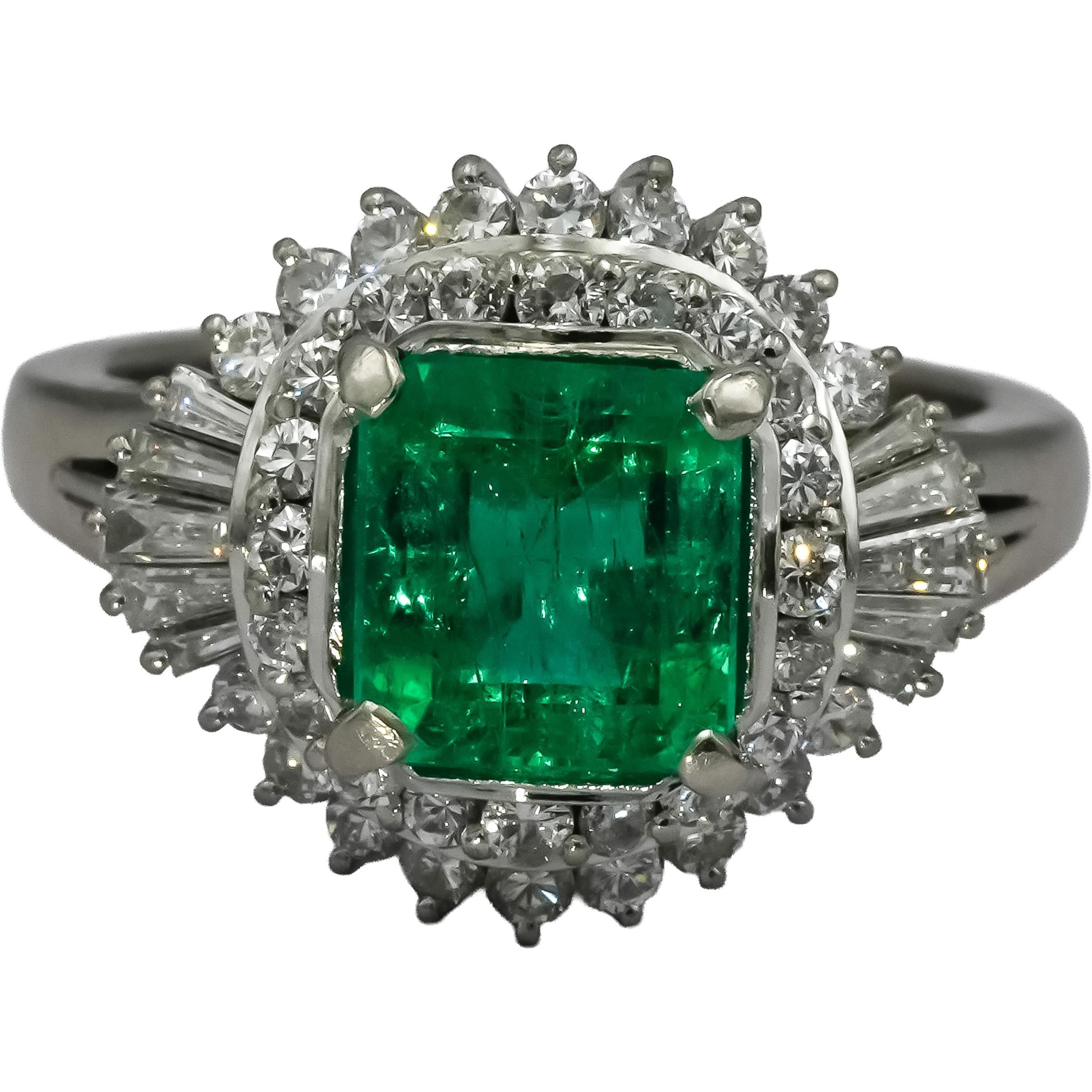 GIA Certified Platinum Colombian Emerald and Diamond Ring 3.06CT Size 6.5