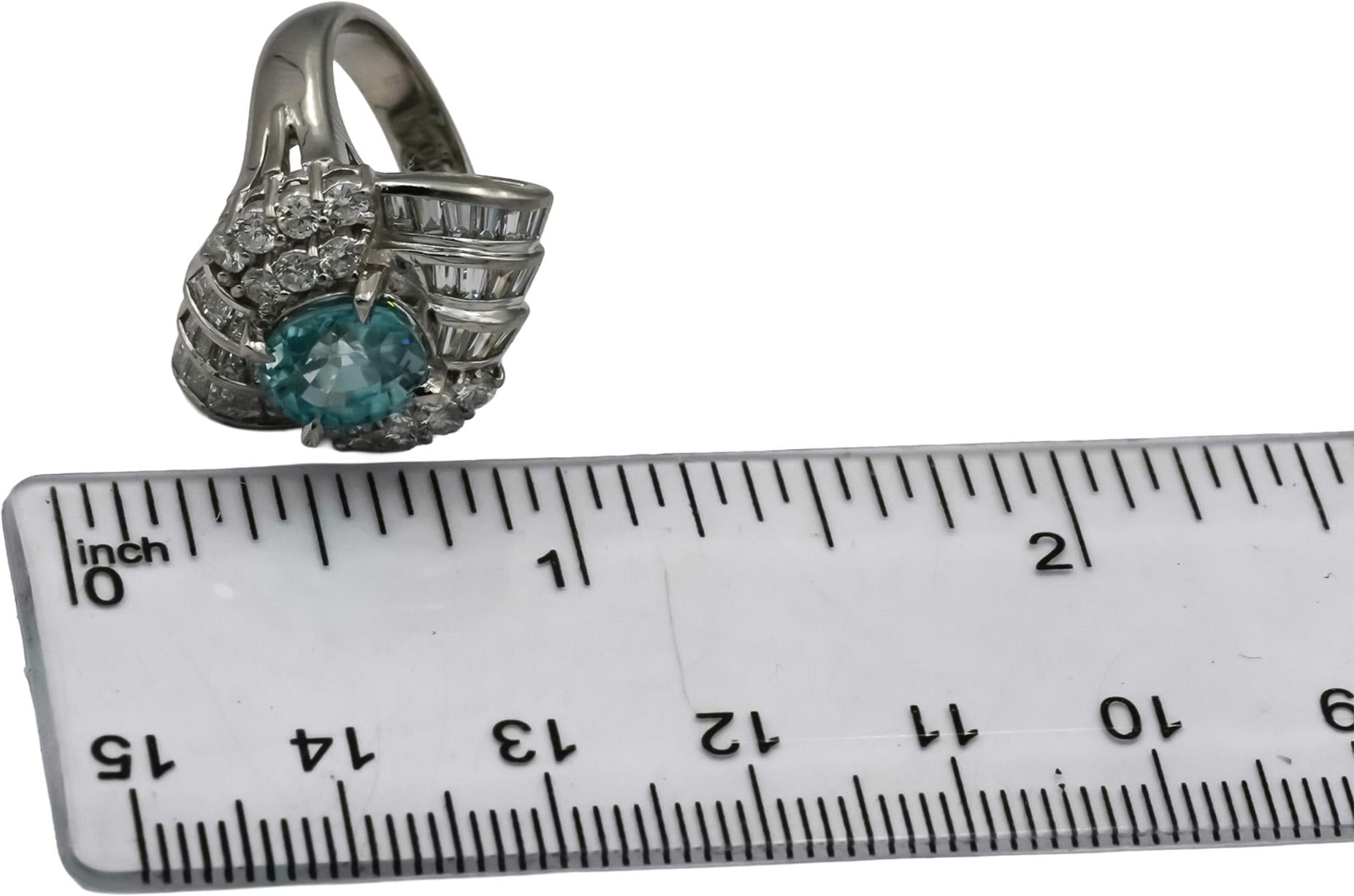 Platinum VS Diamond and Blue Zircon Cocktail Ring 4.92CT Size 4.75