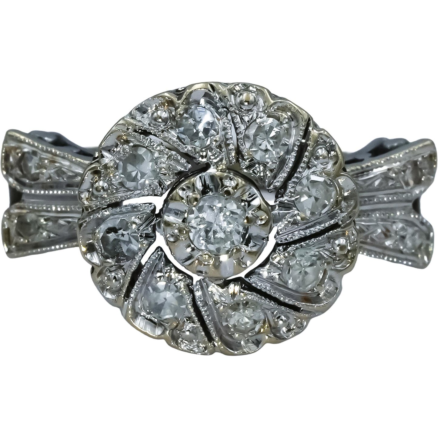 Antique Vintage Retro 18k White Gold Diamond Ring 0.75CT Size 7.25