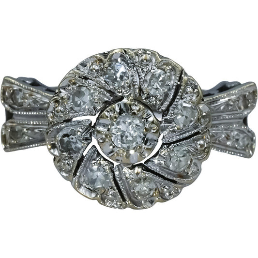 Antique Vintage Retro 18k White Gold Diamond Ring 0.75CT Size 7.25