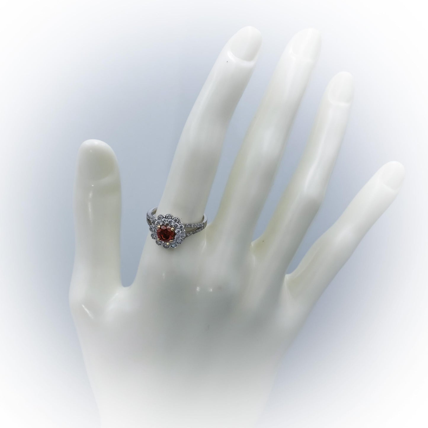 18k White Gold Orange and White Diamond Flower Cocktail Ring 1.75CT Size 6.75