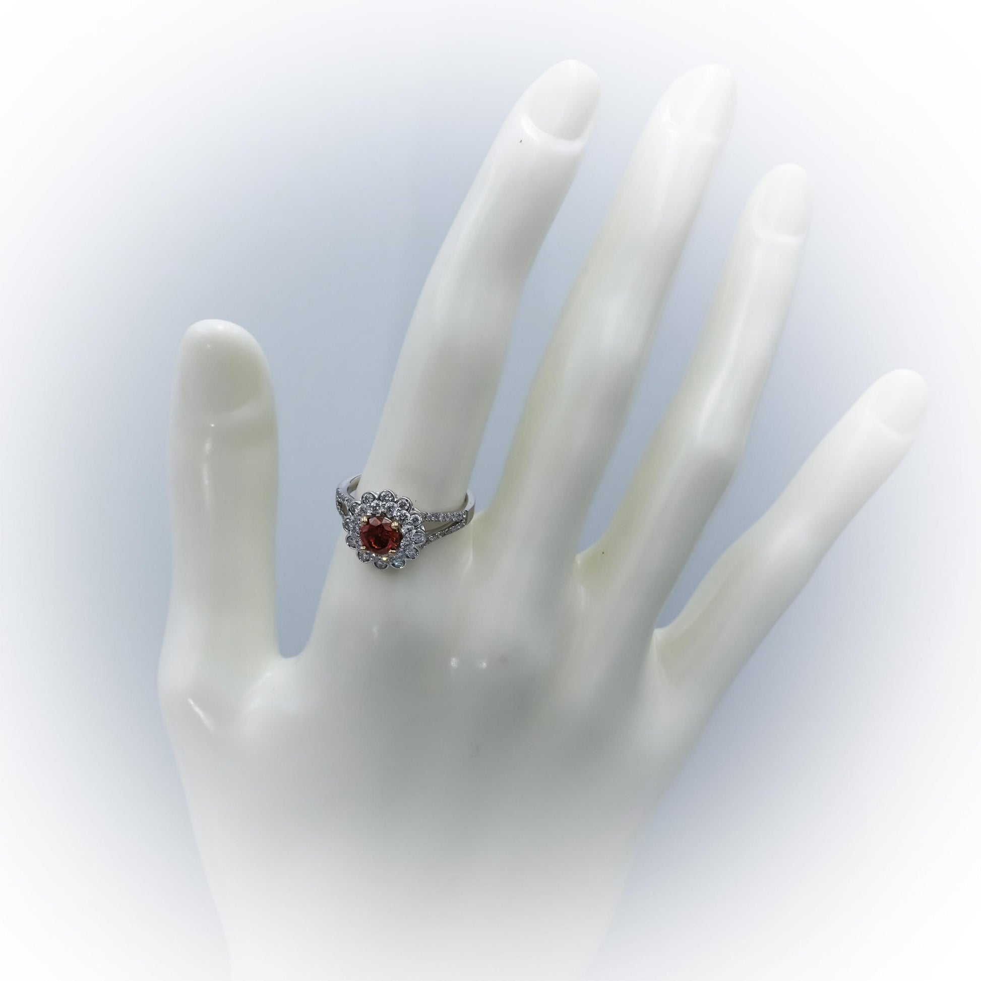 18k White Gold Orange and White Diamond Flower Cocktail Ring 1.75CT Size 6.75