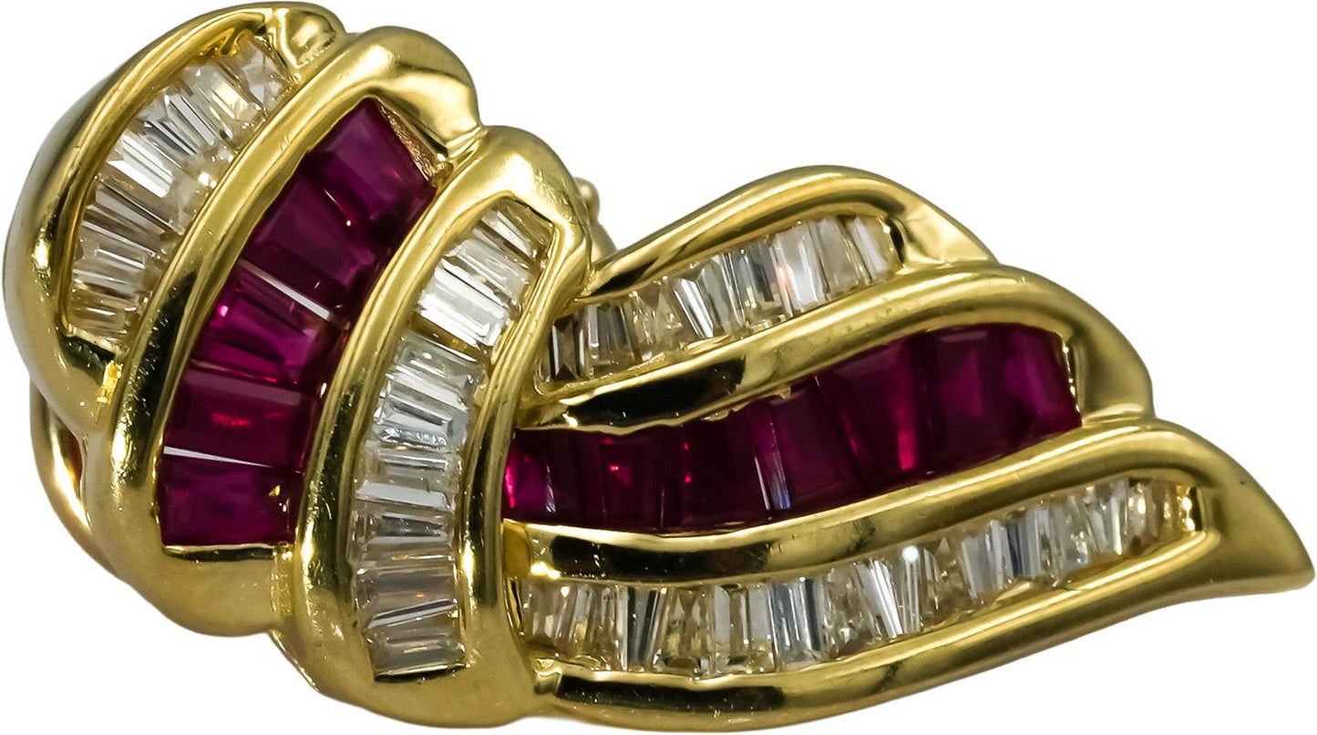 14k Yellow Gold Baguette Channel Set VS Diamond and Ruby Earrings 2.50CT