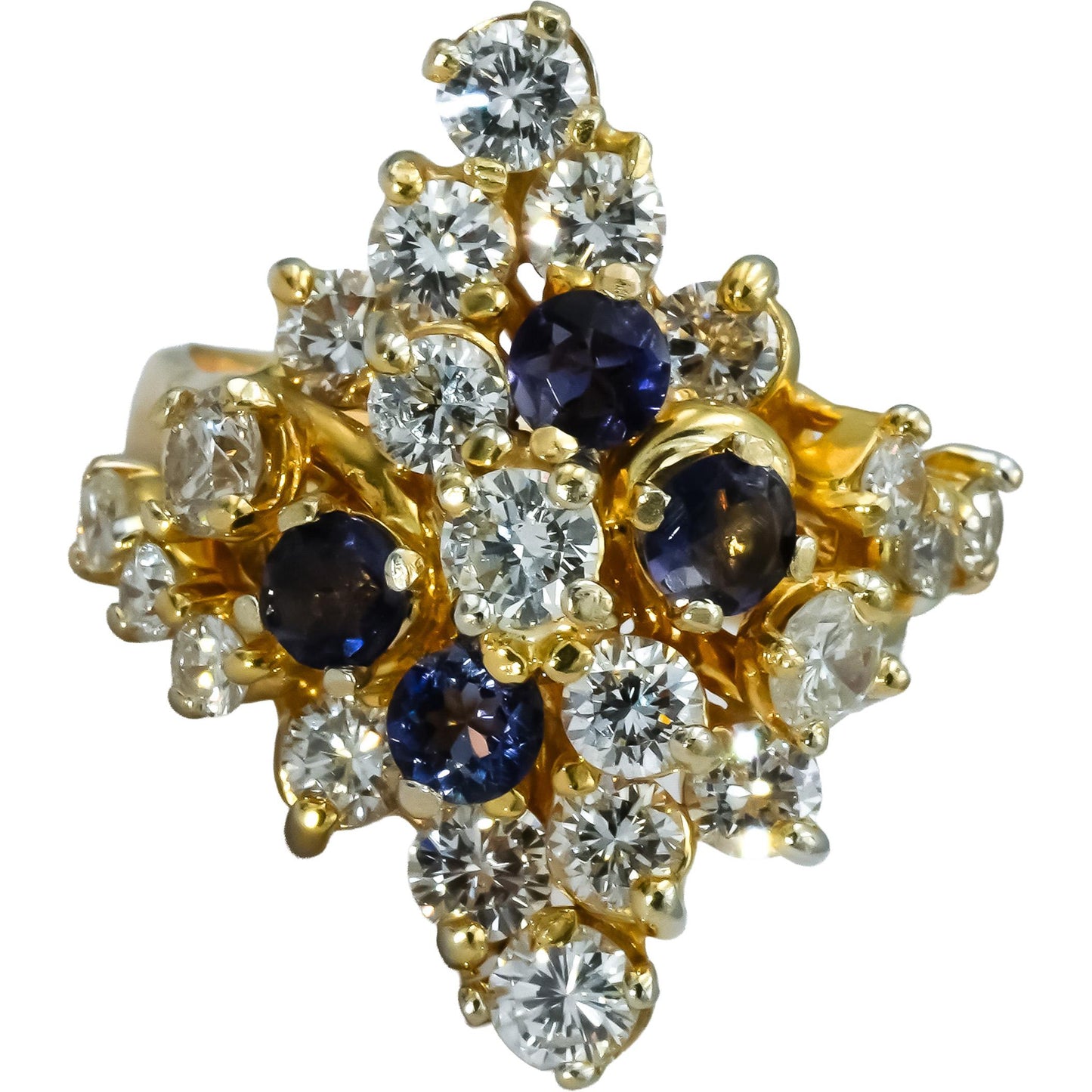 14k Yellow Gold Round Diamond and Sapphire Cluster Cocktail Ring 2.80CT Size 9