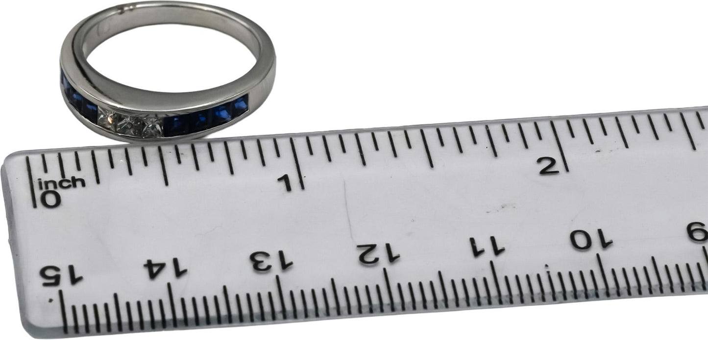 18k White Gold VS Diamond and Blue Sapphire Band Ring 1.0CT Size 7