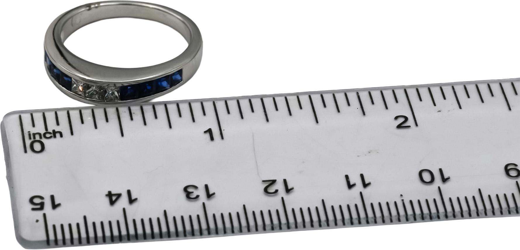 18k White Gold VS Diamond and Blue Sapphire Band Ring 1.0CT Size 7