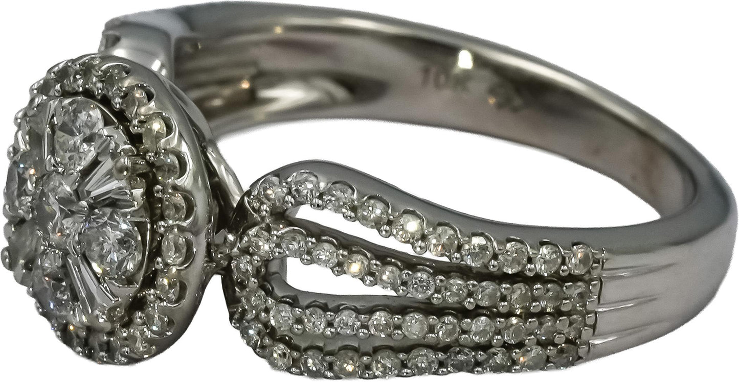10k White Gold Round Diamond Cluster Cocktail Ring 1.0CT Size 7