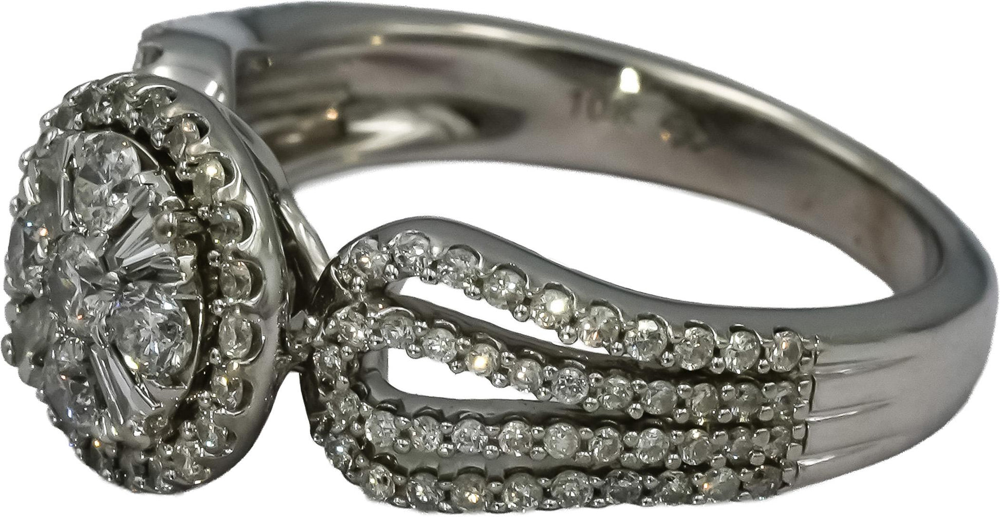 10k White Gold Round Diamond Cluster Cocktail Ring 1.0CT Size 7