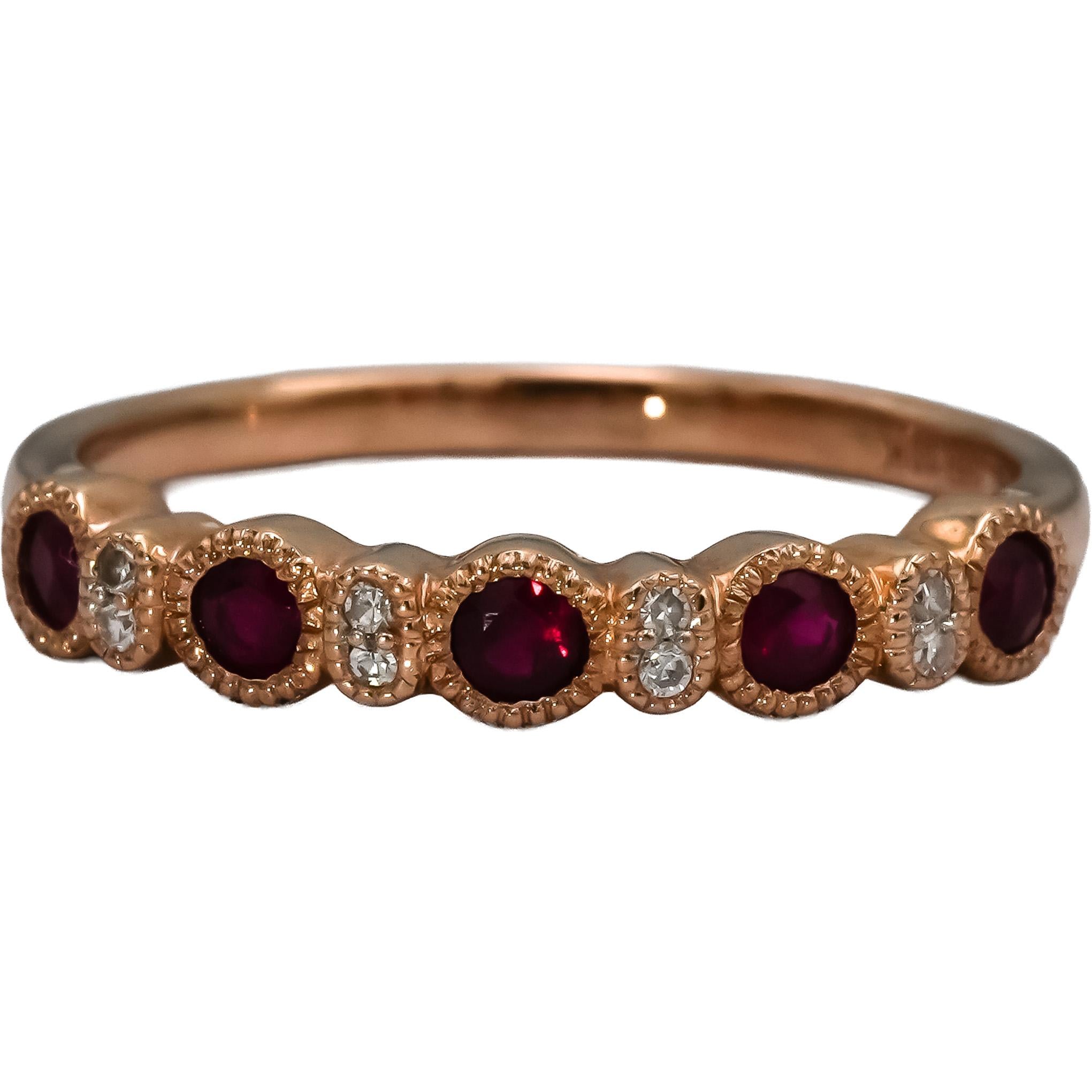 10k Rose Gold Diamond and Ruby Band Ring 0.39CT Size 7