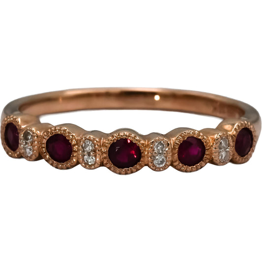 10k Rose Gold Diamond and Ruby Band Ring 0.39CT Size 7