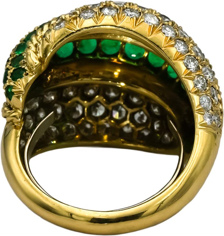 18k Yellow Gold VS Round Pave Diamond & Emerald Cocktail Ring 3.50CT Size 7
