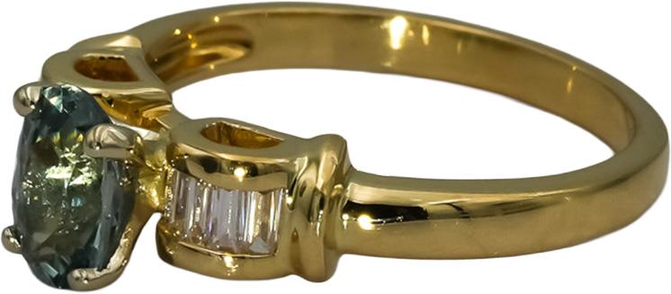 18k Yellow Gold Baguette Diamond and Oval Zircon Cocktail Ring 1.20CT Size 6.75