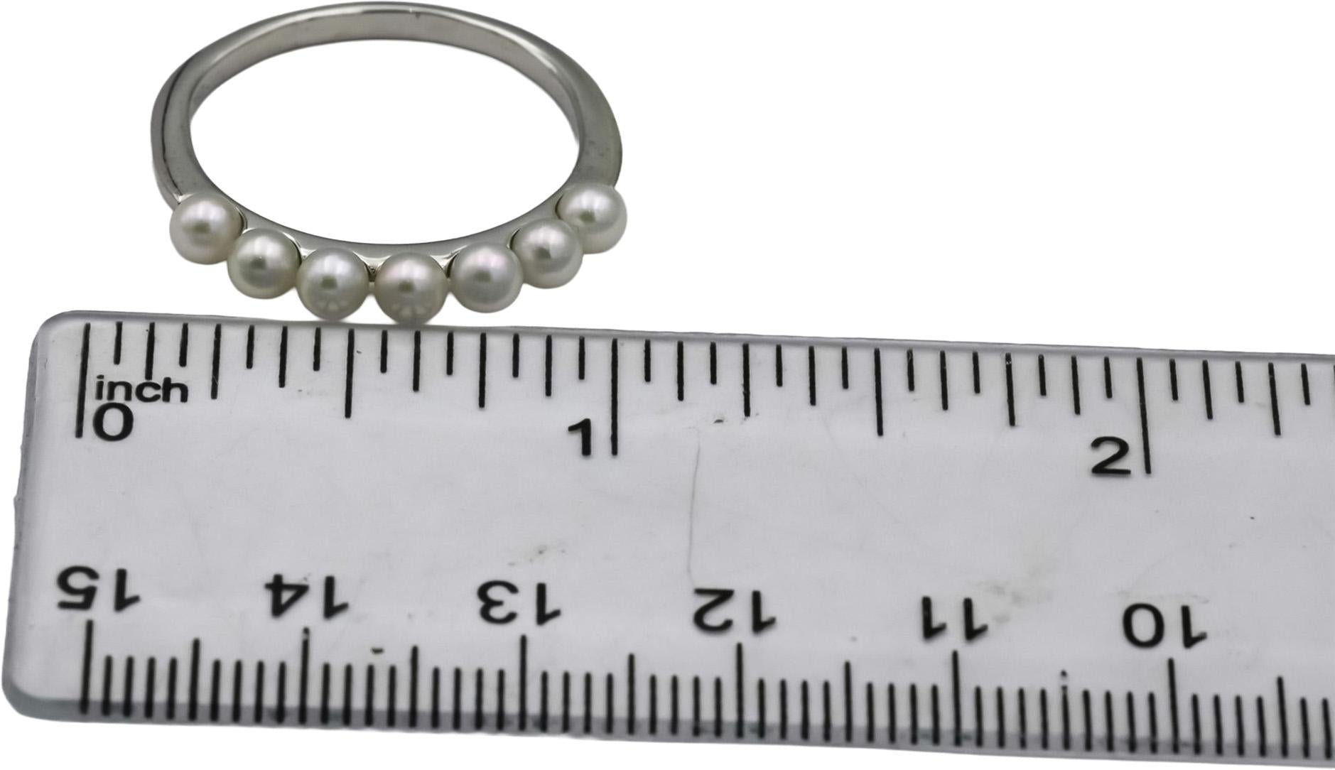 MIKIMOTO 18k White Gold 3.5mm Akoya Pearls Band Ring Size 9.5 w/ Box