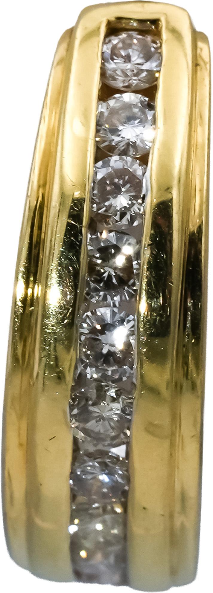 14k Yellow Gold Round Channel Set Diamond Hoop Huggie Earrings 1.0CT