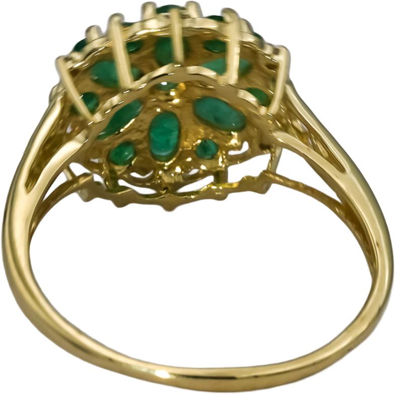 14k Yellow Gold Round & Oval Cut Emerald Ring 1.50CT Size 11 w/ Diamond Accents