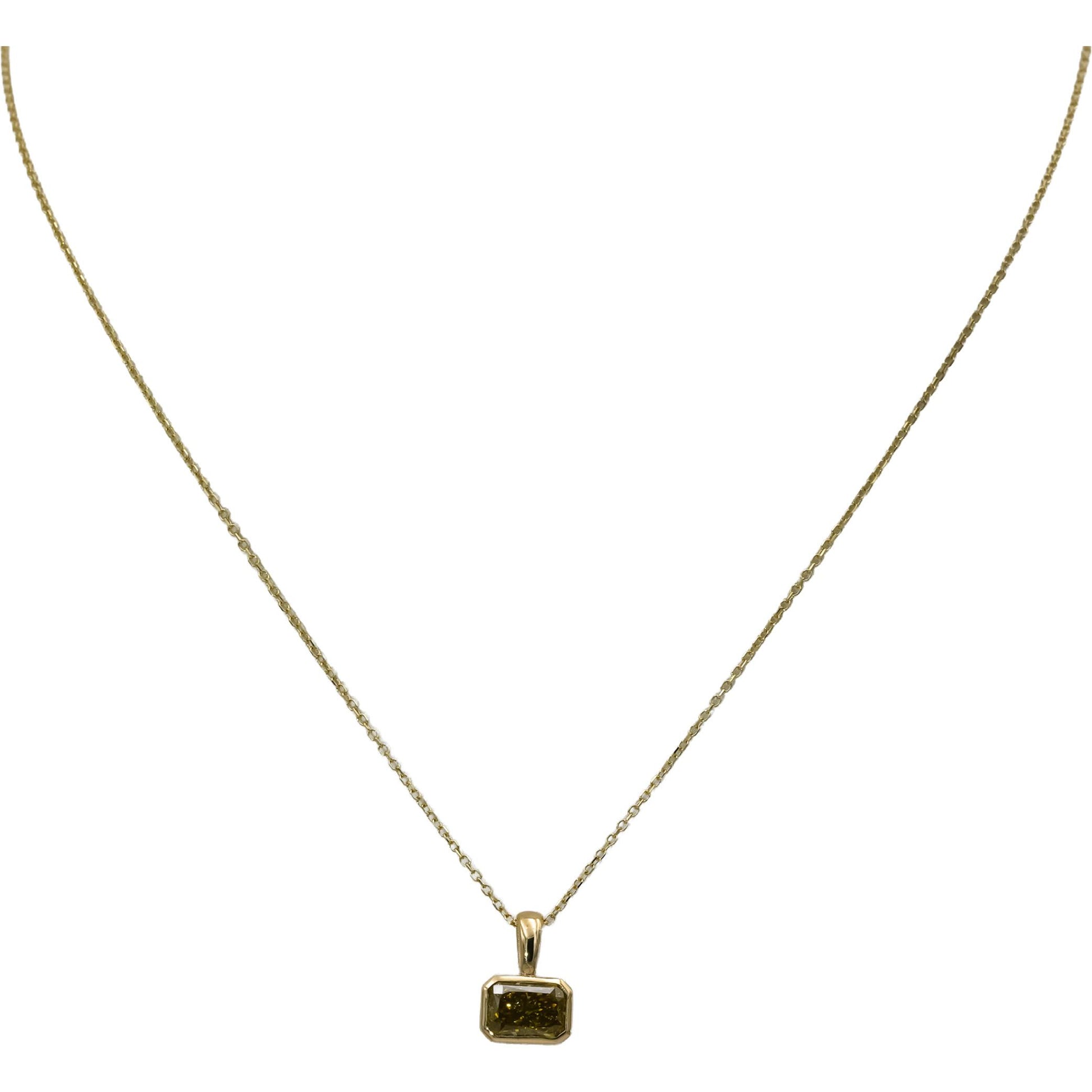 GIA 14k Yellow Gold I1/Fancy Yellow Radiant Cut Diamond Necklace 1.01CT