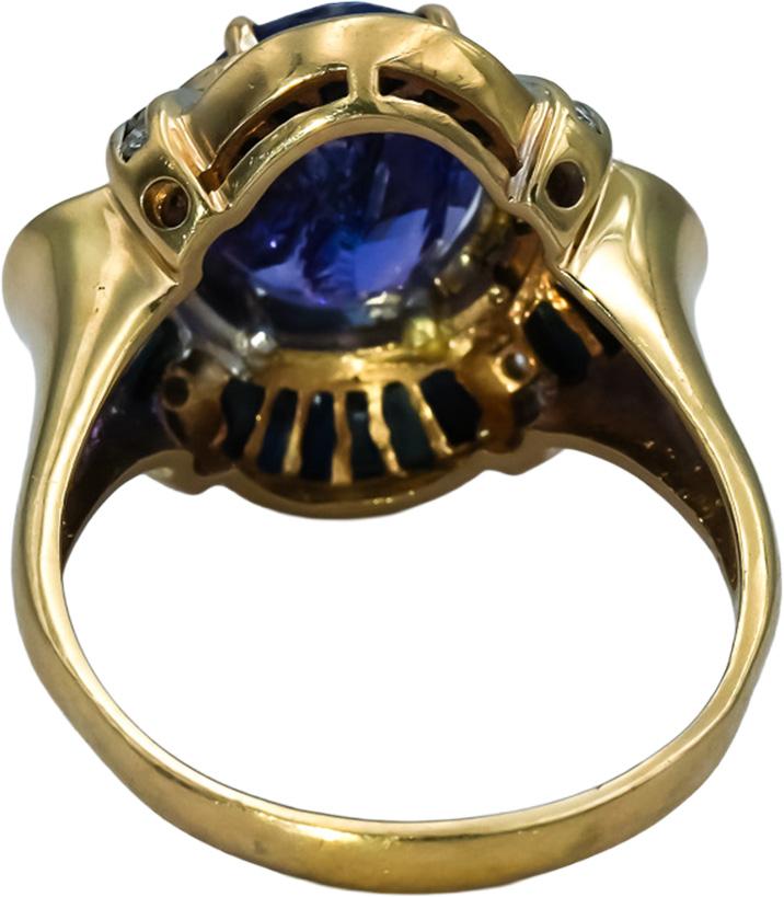 14k Yellow Gold Diamond Tanzanite Sapphire Cocktail Ring 5.76CT Size 9