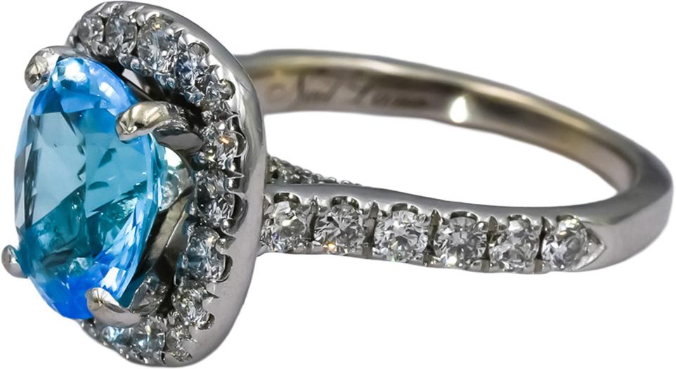 NEIL LANE 14k White Gold VS Diamond and Blue Topaz Cocktail Ring 3.43CT Size 6