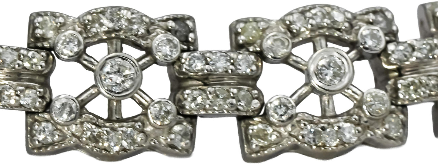 14k White Gold Round Diamond Fancy Link Bracelet 3.0CT