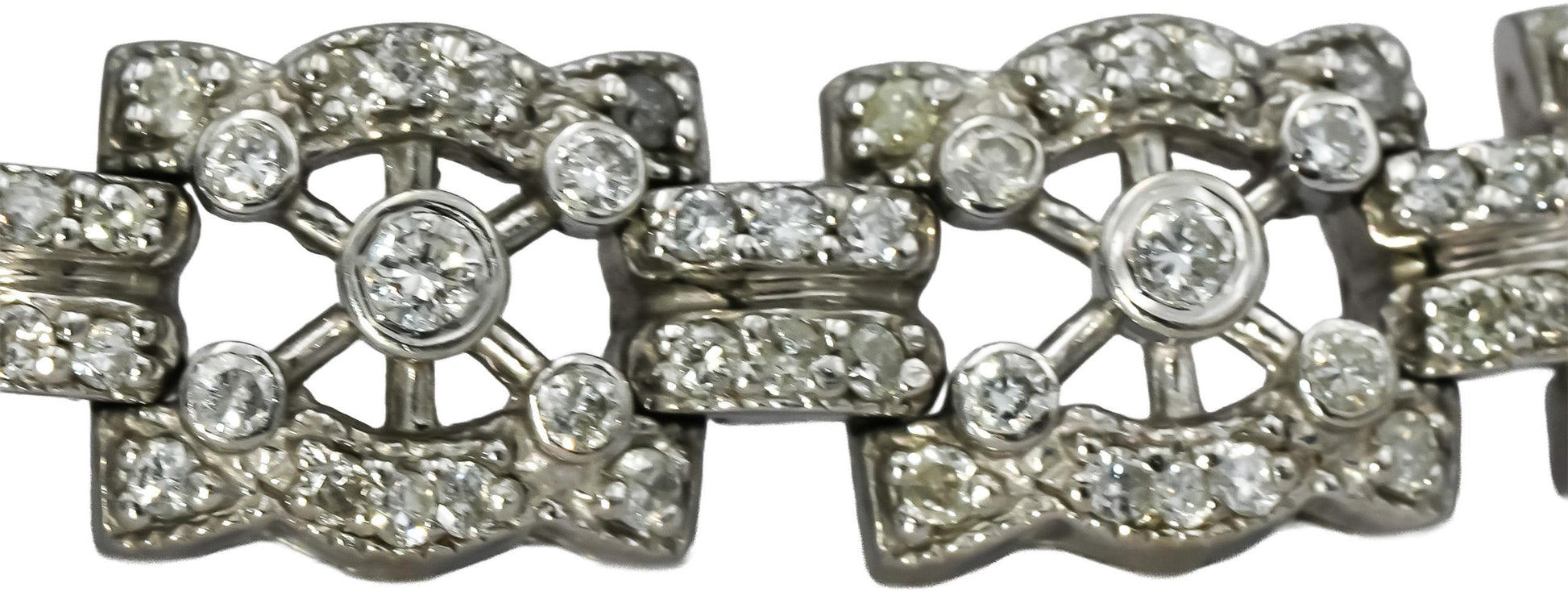 14k White Gold Round Diamond Fancy Link Bracelet 3.0CT