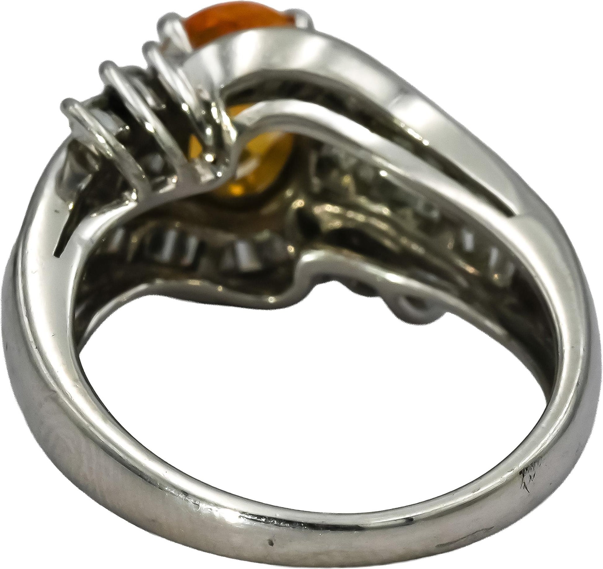 Platinum Diamond and Orange Sapphire Cocktail Ring 2.26CT Size 6.5
