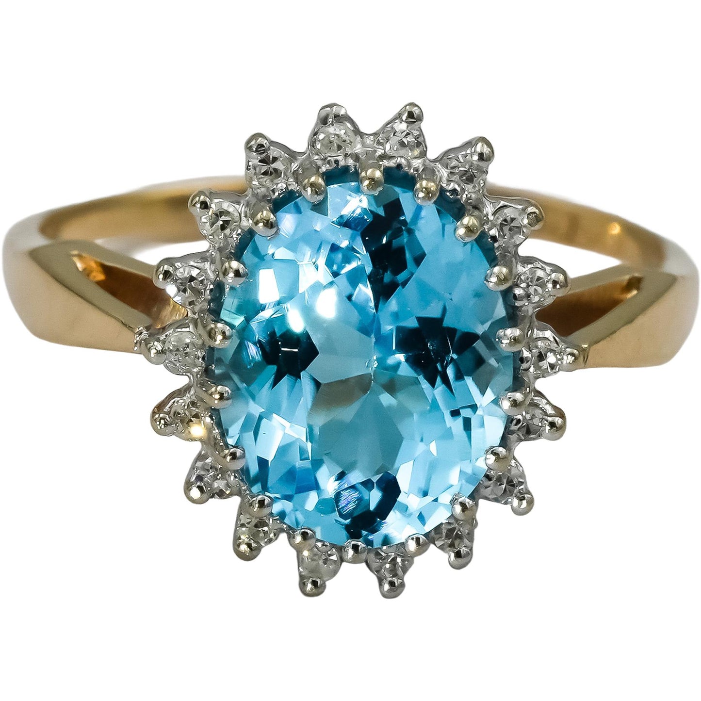 14k Yellow Gold Diamond and Blue Topaz Halo Ring 3.10CT Size 7.25