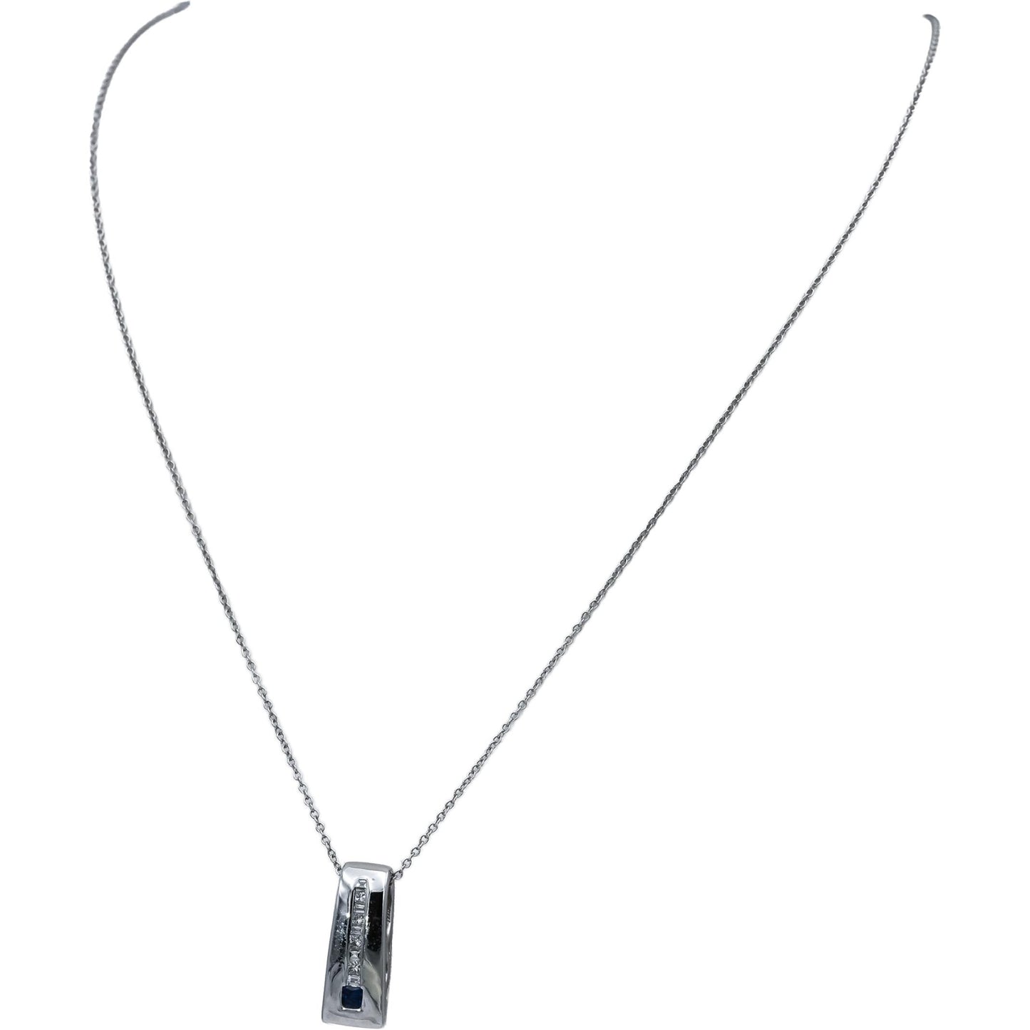 Designer 9k White Gold Diamond and Sapphire Pendant Necklace 0.35CT