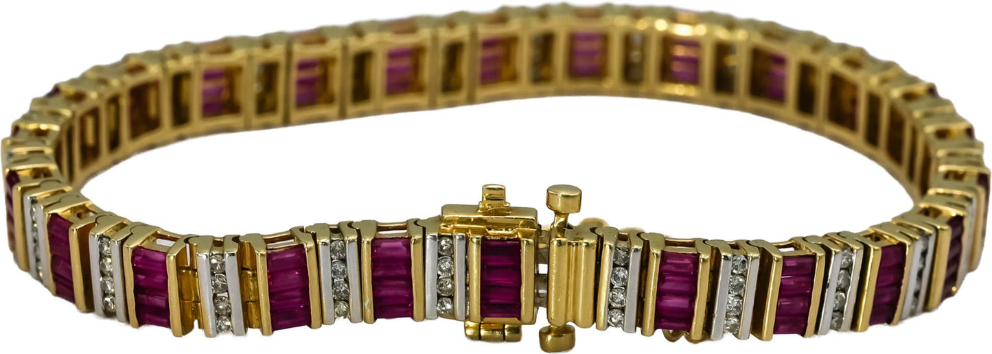 14k Yellow and White Gold Diamond and Ruby Line Bracelet 4.0CT