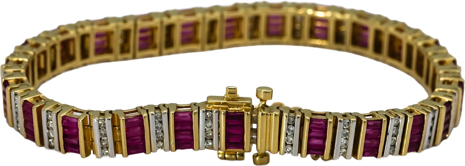 14k Yellow and White Gold Diamond and Ruby Line Bracelet 4.0CT