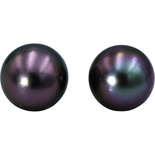 18k Yellow Gold 9.2mm Black Tahitian Pearl Stud Earrings